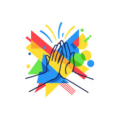Obraz premium Teamwork High Five Celebration Abstract Geometric Shapes Background