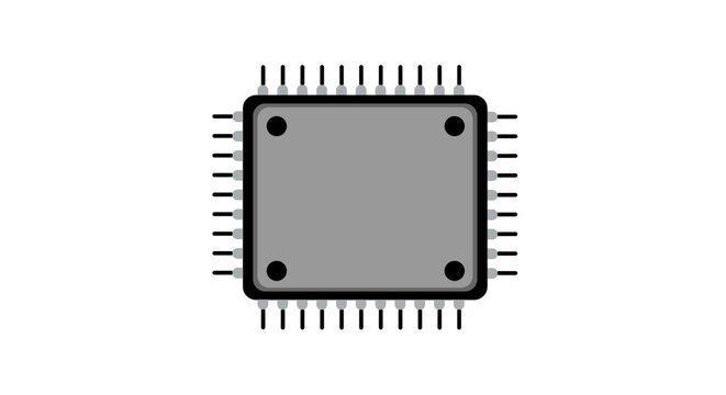 A computer chip or microchip processor with multiple pins. This industrial electronic icon represents central processing units, semiconductor technology, and advanced digital hardware.
