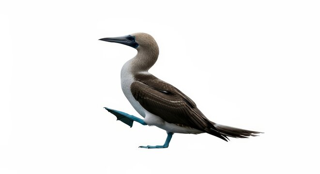 Isolated Blue-Footed Booby Bird With Bright Blue Feet and Brown Plumage