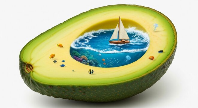 Surreal Avocado Ocean Sailboat Concept
