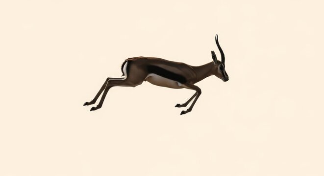 Graceful springbok antelope captured mid-leap against a neutral backdrop