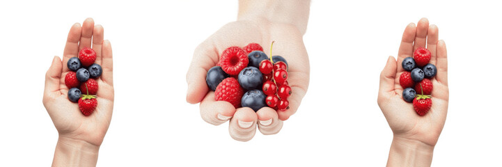 Hands Holding Mixed Forest Berries Isolated For Healthy Organic Nutrition Snack And Summer Fruit Design © Wazir