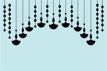 Naklejka premium Decorative hanging diya lamps and marigold flower garlands for diwali festival celebration