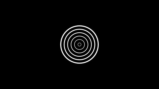 White spiral radio wave station signal animation on black background. Abstract radio Waves in Circle Form, Radio wave gesture and sound wave signal, radar animated.
