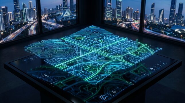 3D Holographic Smart City Spatial Data Mapping Background