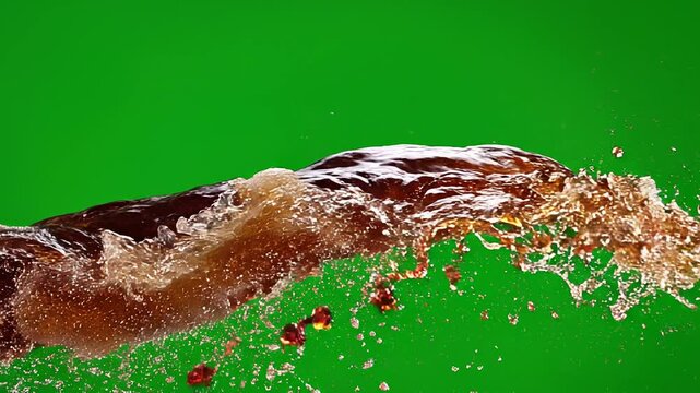 Wave Style Cola Splash on Green Screen Background