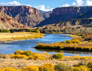 Obraz premium Scenic view of the Colorado River winding through a landscape of mountains