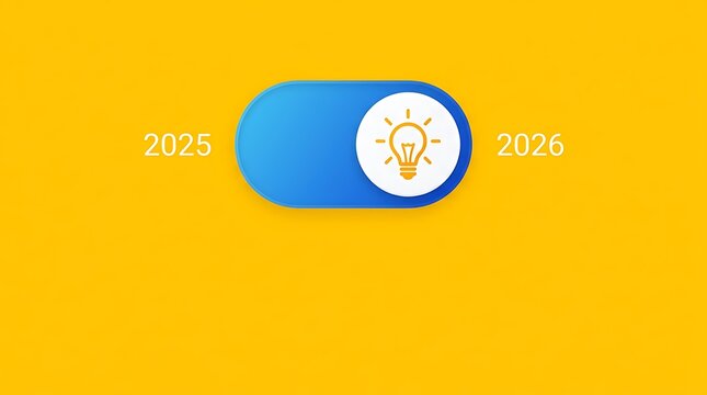 Toggle switch button with lightbulb icon, concept for innovation and planning, yellow background, business strategy, decision making
