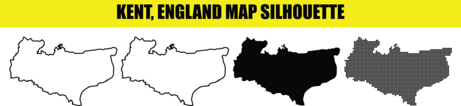 Kent england map silhouette isolated on transparent background vector design for geography cartography travel graphic art set.
