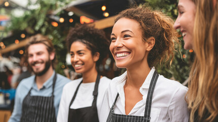 Fototapeta premium People celebrating International Day of Cooperatives with joyful smiles
