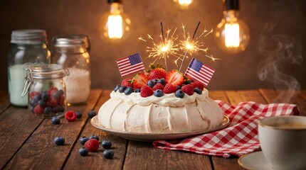 Seasonal Holiday Food Us Uk Canada Fourth of July Red White and Blue Berry Pavlova with