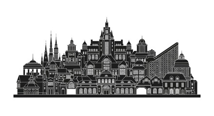 Obraz premium Detailed City Skyline Silhouette Illustration ? Urban Architecture