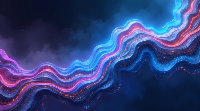 Abstract glowing neon energy waves flowing gracefully against a dark background. Excellent for technology layouts modern gaming designs and futuristic wallpapers. Premium digital illustration.