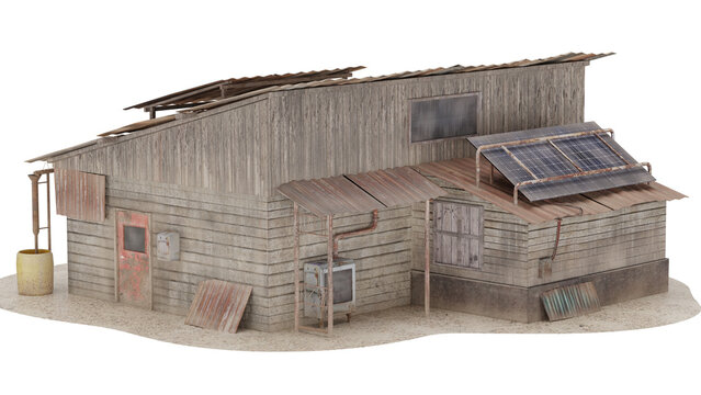 3d rendering house dirty old wooden