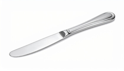 Fototapeta premium Silver stainless steel dinner knife with fluted handle and serrated blade