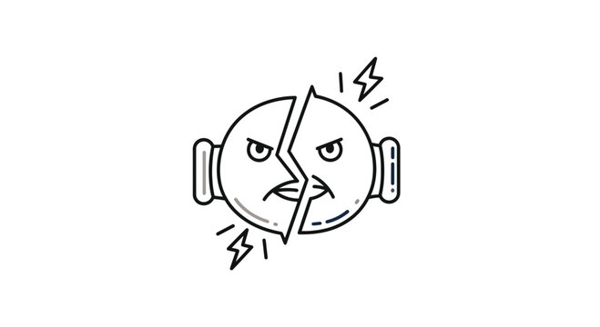 Angry Face Cracked in Half, Conflict and Disagreement Concept
