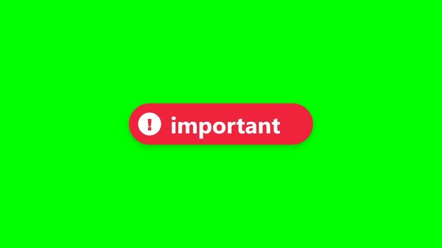 Red important button with an exclamation mark icon on a vibrant green screen background, signifying urgency or a crucial message for digital interfaces.