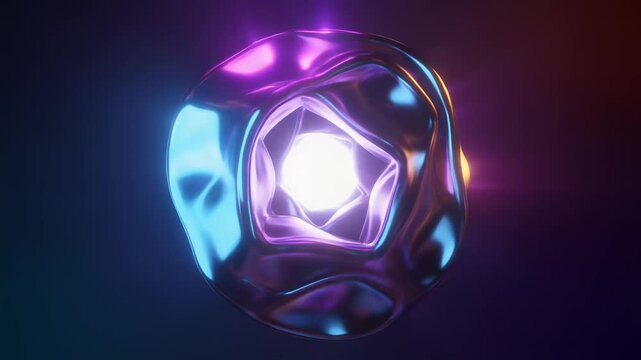 Abstract fluid metallic shape with glowing core and neon light reflections video