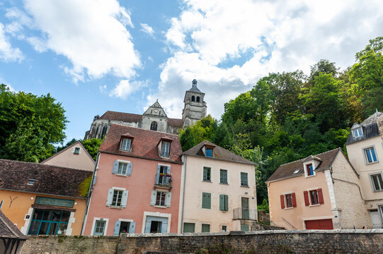 Avallon, France - August 22, 2021. Outdoor scene showing the beautiful town of Tonnerre, in the center of France.