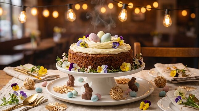 Seasonal Holiday Food Us Uk Canada Easter Carrot Cake with Cream Cheese Nest, Speckled