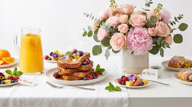 Seasonal Holiday Food Us Uk Canada American Mother's Day Brunch Spread with Mimosas, Fr
