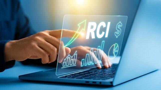 Business finance, stock market, RCI graph, laptop screen