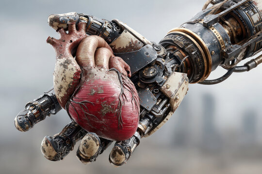 Cybernetic Hand Holding Human Heart &ndash; Biomechanical Fusion of Machine and Life