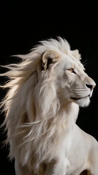 Majestic white lion in a black background