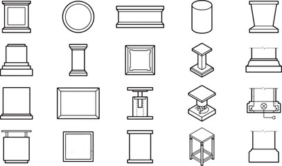 Fototapeta premium Collection of architectural illustrations featuring a variety of pedestals and supports in a simple, minimalist style. Explore different shapes and sizes.