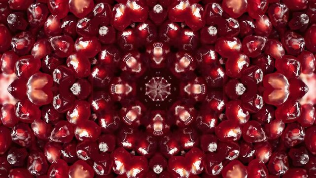 Pomegranate Seeds Forming Kaleidoscope Pattern.