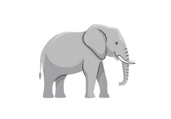 Obraz premium A detailed illustration of a majestic grey elephant with tusks, standing proudly against a white background, showcasing its impressive size and gentle nature