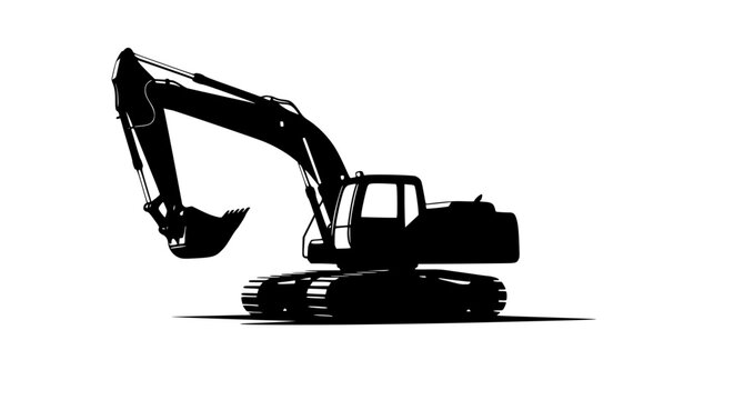Black Excavator Silhouette Icon for Heavy Construction Equipment Design