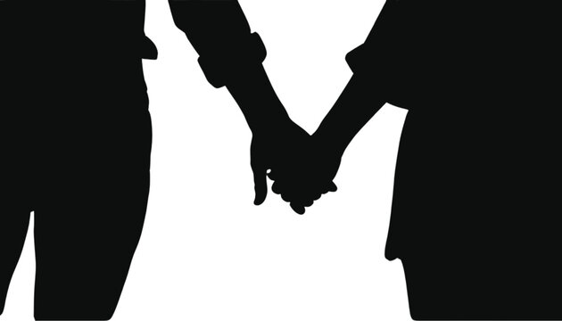 Hands holding each other represent a deep connection between two people in this stark black and white silhouette graphic that emphasizes unity and emotional support in a romantic relationship setting.