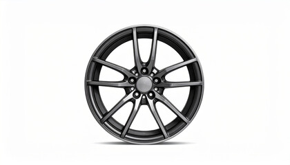Obraz premium Sleek alloy car wheel with eight spokes and a dark metallic finish