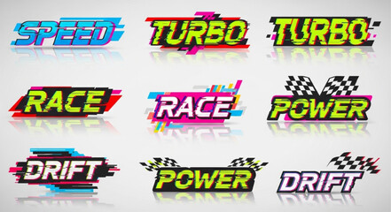 Collection of racing and speed related graphic text elements. © Joni
