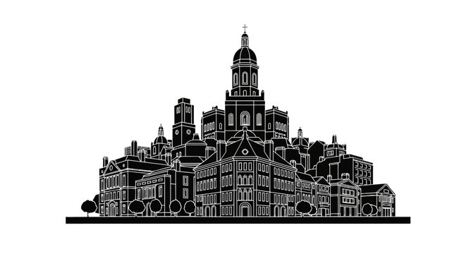 Fribourg City Skyline Silhouette in Minimalist Black and White