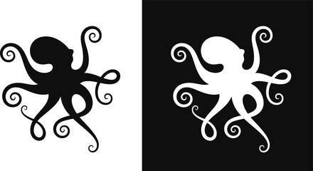 Octopus silhouette. Isolated octopus on white and black background © Aleksei_7799
