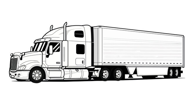 Line Art Semi Truck and Trailer Illustration - Freight Transport