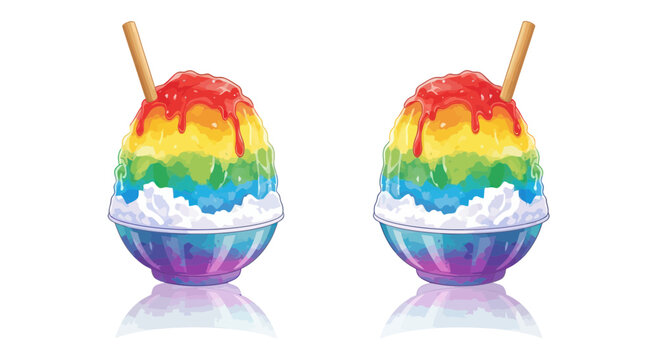 Rainbow Shaved Ice Desserts with Syrup and Straws, Sweet Summer Treat