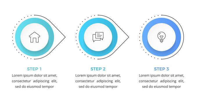 Infographic template with three sequential steps, clean and professional layout for visualizing business processes, workflows, or project milestones in presentations