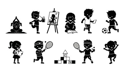Obraz premium Set of Kids Activities and Hobbies Silhouettes