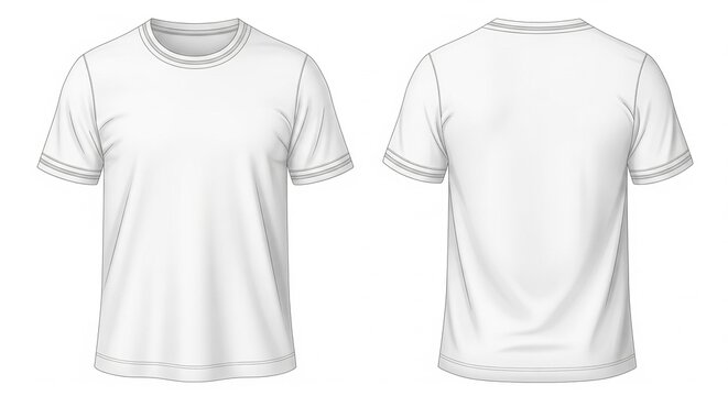 Front and back view of a plain white short-sleeved t-shirt clean mockup on white