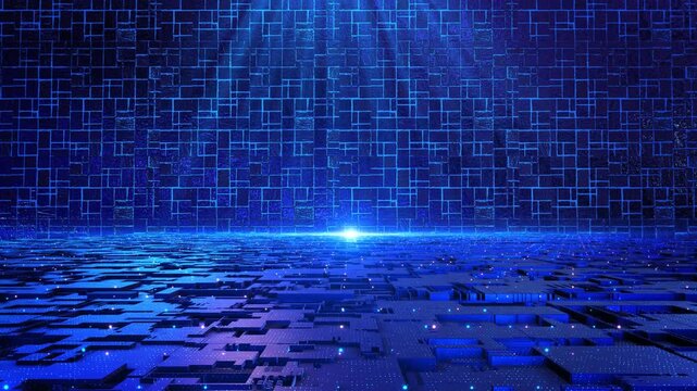 Futuristic Blue Digital Grid Floor Technology Data Surface lines structured wall futuristic technology environment depth perspective. data visualization, tech presentations modern digital interface