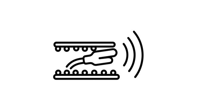 Hand with cable touching sensor array, technology concept, data transfer, signal waves