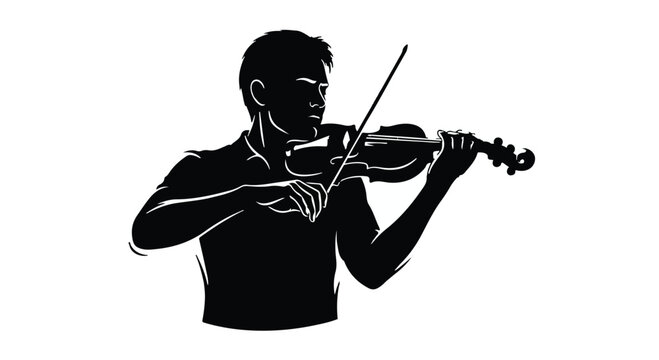 Violinist performs a musical piece while holding a wooden string instrument carefully.
