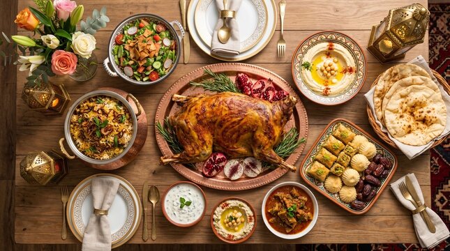Sabse pehle food items mention kiye (roasted lamb, biryani, hummus), phir occasion (Ramadan/Eid), phir shot style (flat lay, top view) &mdash; Adobe ka algorithm isi tarteeb ko prefer karta hai.
