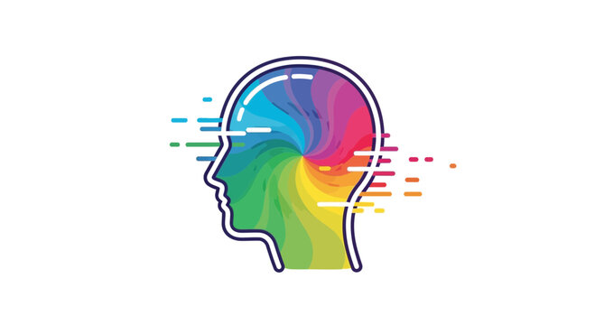 Colorful mind swirl, abstract human head profile with rainbow spectrum, creativity concept