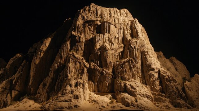 Intricately detailed miniature replica of an ancient castle stone wall with weathered textures and architectural features