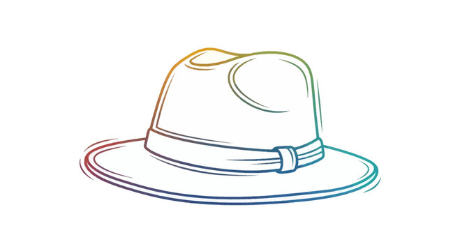 Colorful Fedora Hat Outline Drawing Isolated on White Background
