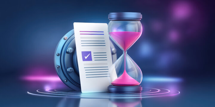 Digital data hourglass document vault security planning time future concept